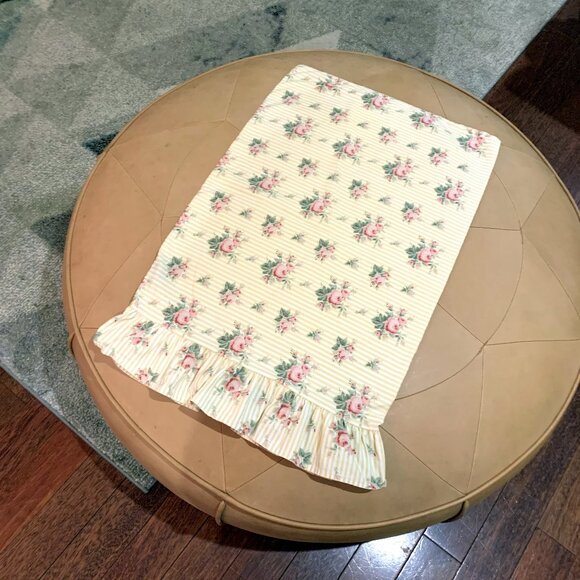 VINTAGE Ralph Lauren SOPHIE BROOKE Yellow Striped Ruffled Pillowcase with ROSES - Picture 1 of 5